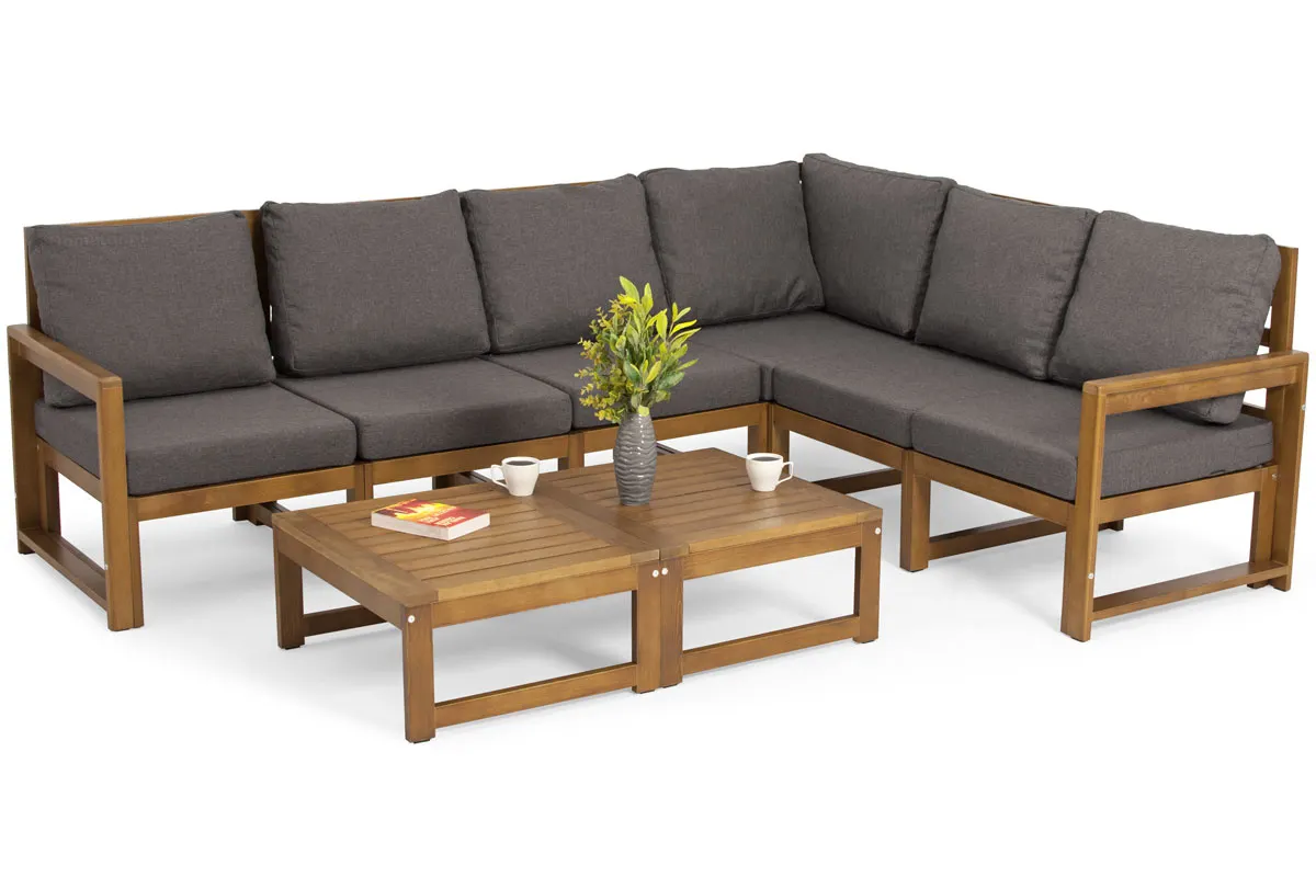 Narożnik ogrodowy XXL MALTA 6-osobowy+2 stoliki - jasny brąz, grafit