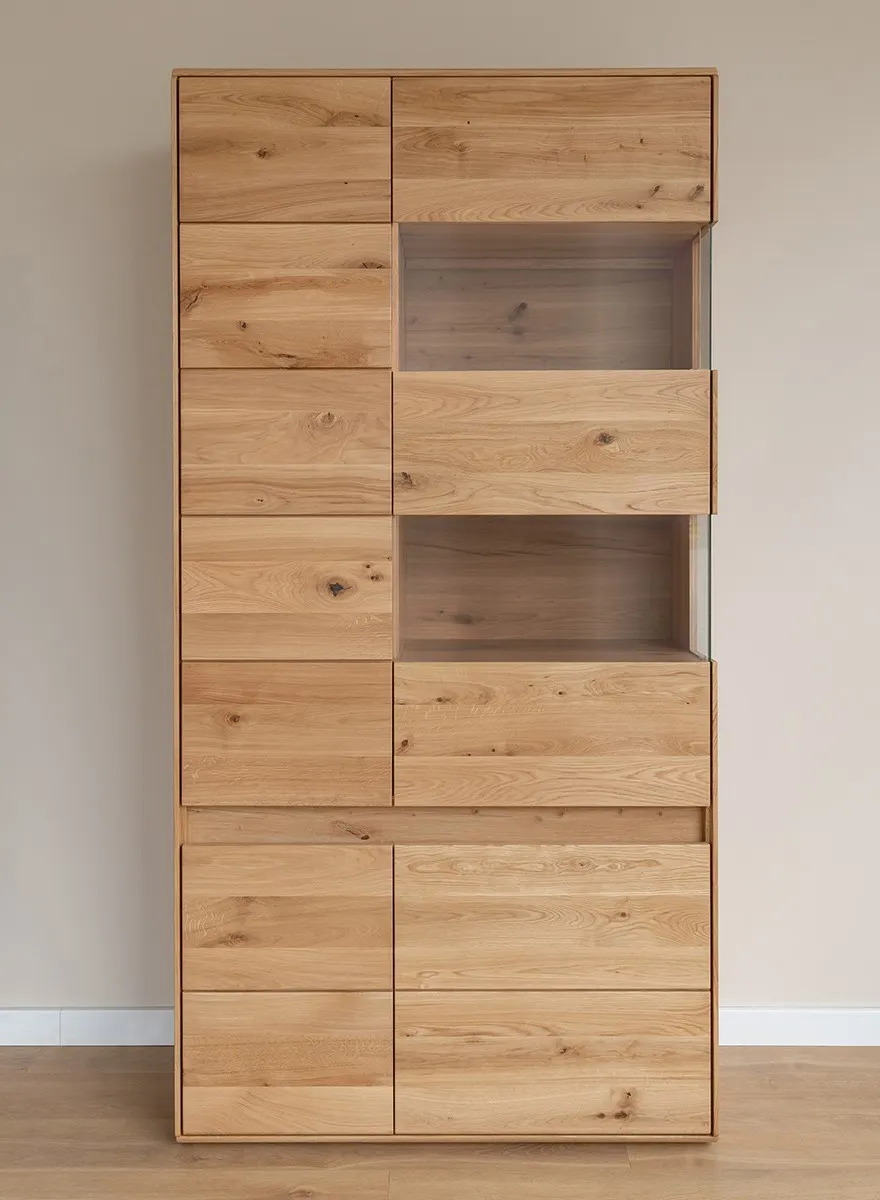 Witryna drewniana szklana DIVISIONE oświetleniem prawa dąb olejowany - ZIDIV02R