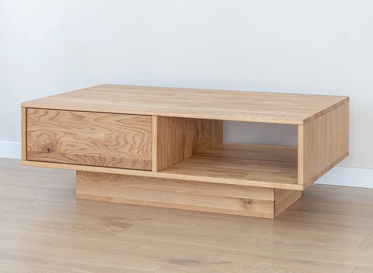 Stolik kawowy dębowy COLLODI z szufladą i półką - dąb olejowany 70x110 - ZICOL12