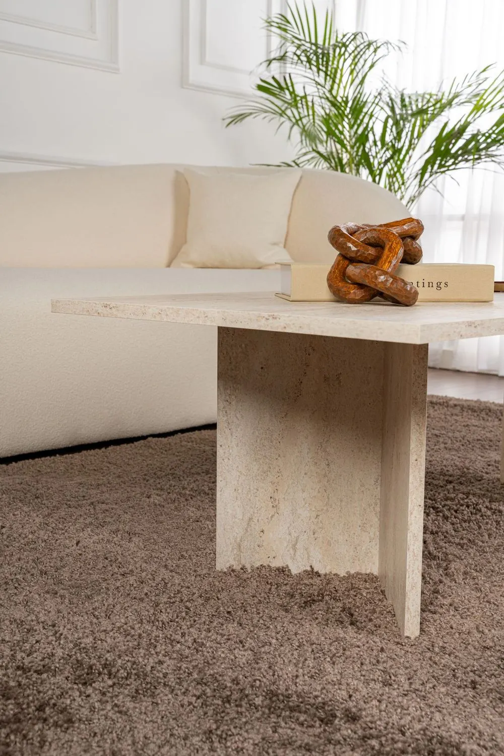 Stolik kawowy SABIN 60x119 cm trawertynowy beżowy