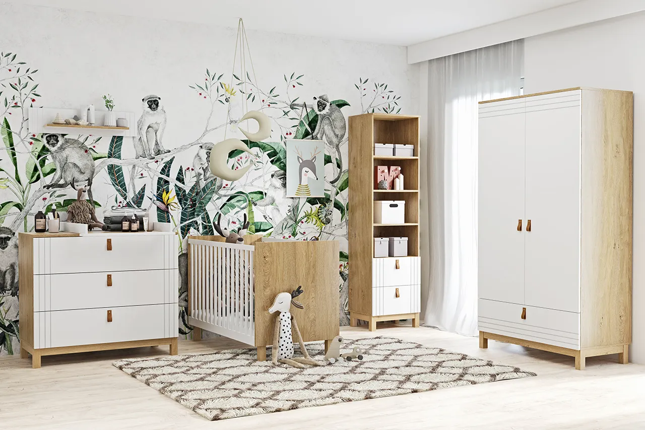 Regał z szufladami MODERN 50x184 biały/dąb kamienny
