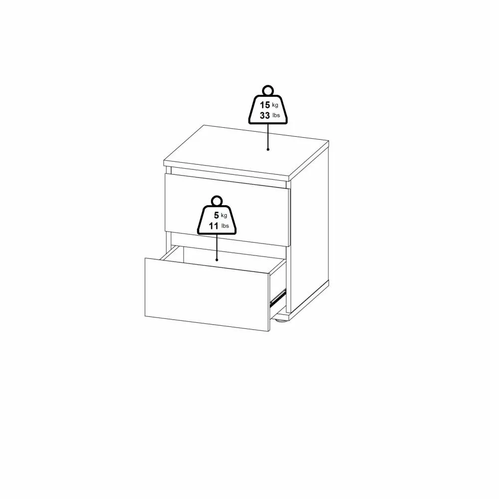 image szafka nocna, szafki meblowe, mebel do sypialni, szafka z jednym dolnym szuflem, ilustracja z miarami