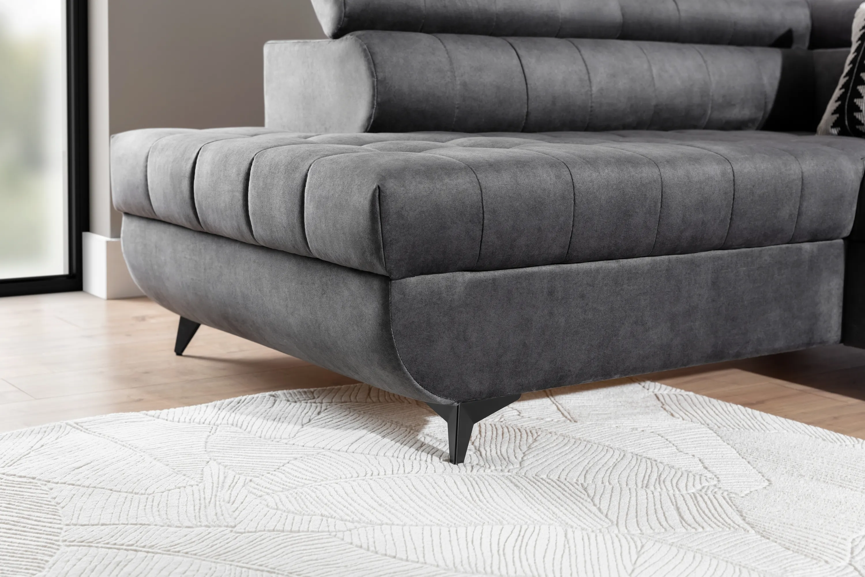 Narożnik lewostronny VALORIS MAXI regulowane zagłówki i podłokietniki tkanina Zeta 305 beżowy - B_168598