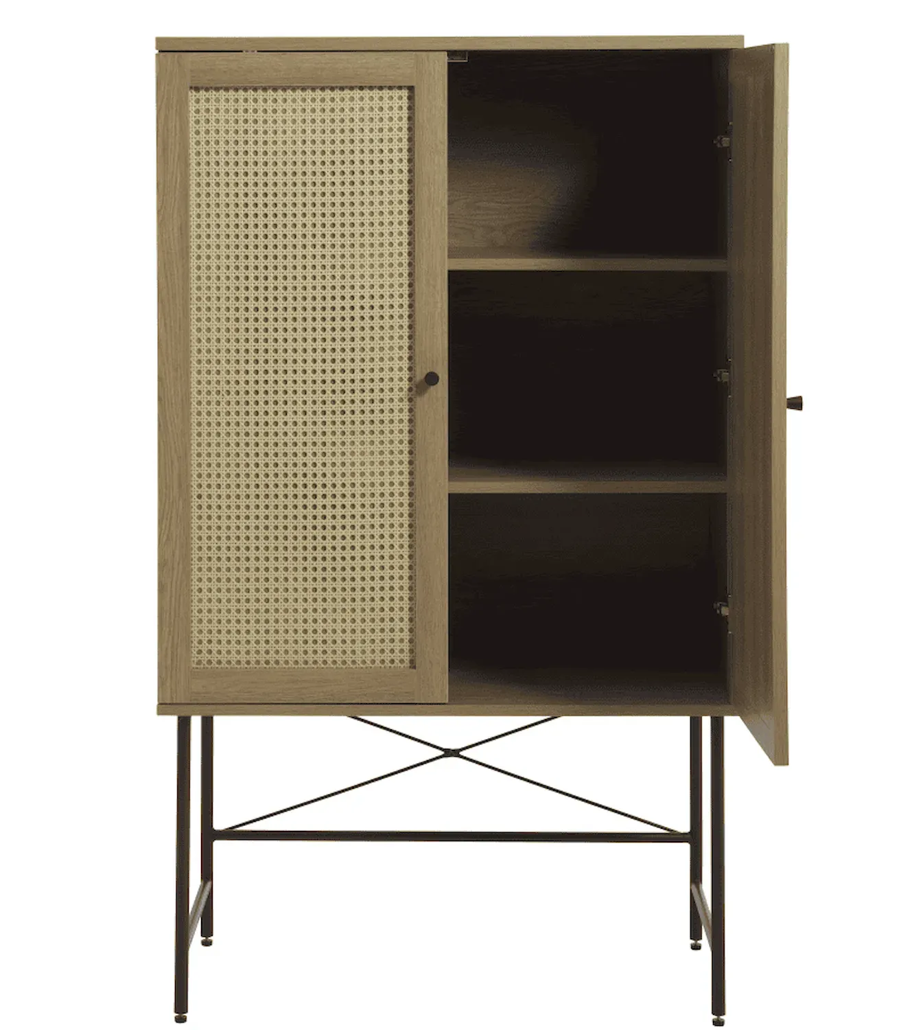 Komoda wysoka 2-drzwiowa PENSACOLA 80x135 rattan/efekt dębu - UN_34532023