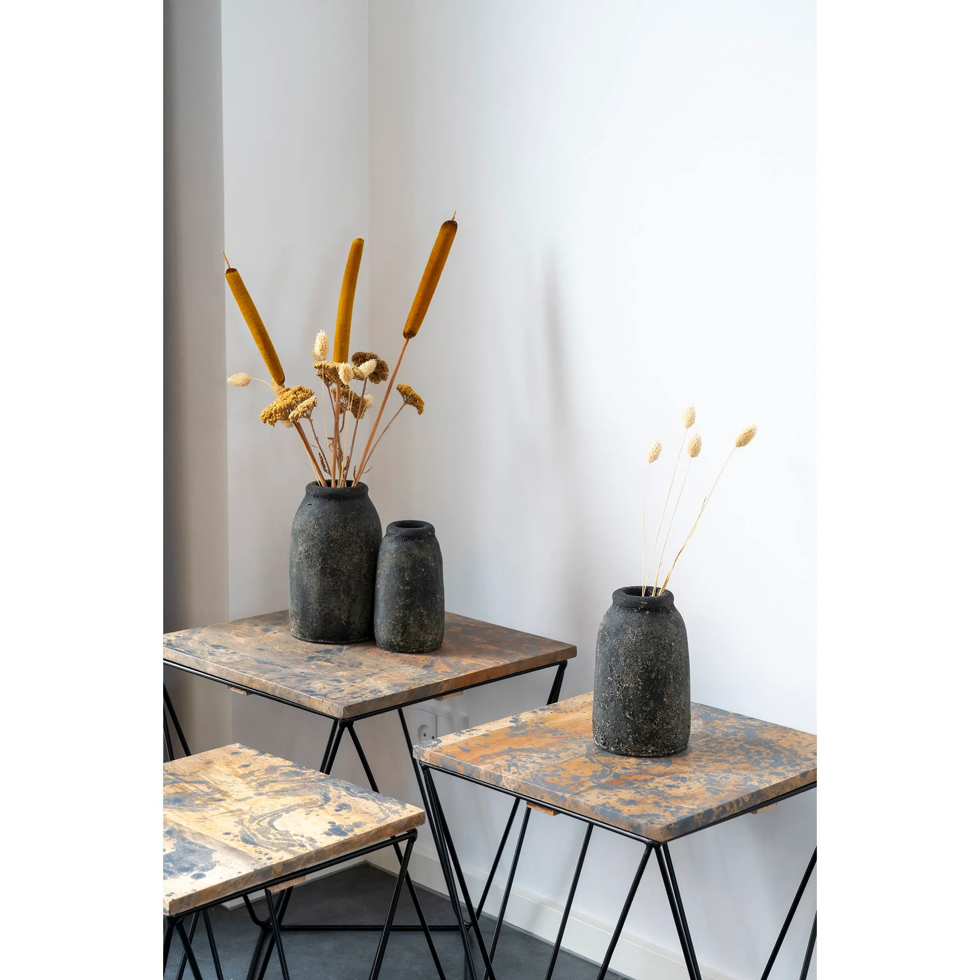 Wazony dekoracyjne VELAS terakota zestaw 3 szt. antyczny ciemny szary - 9001530