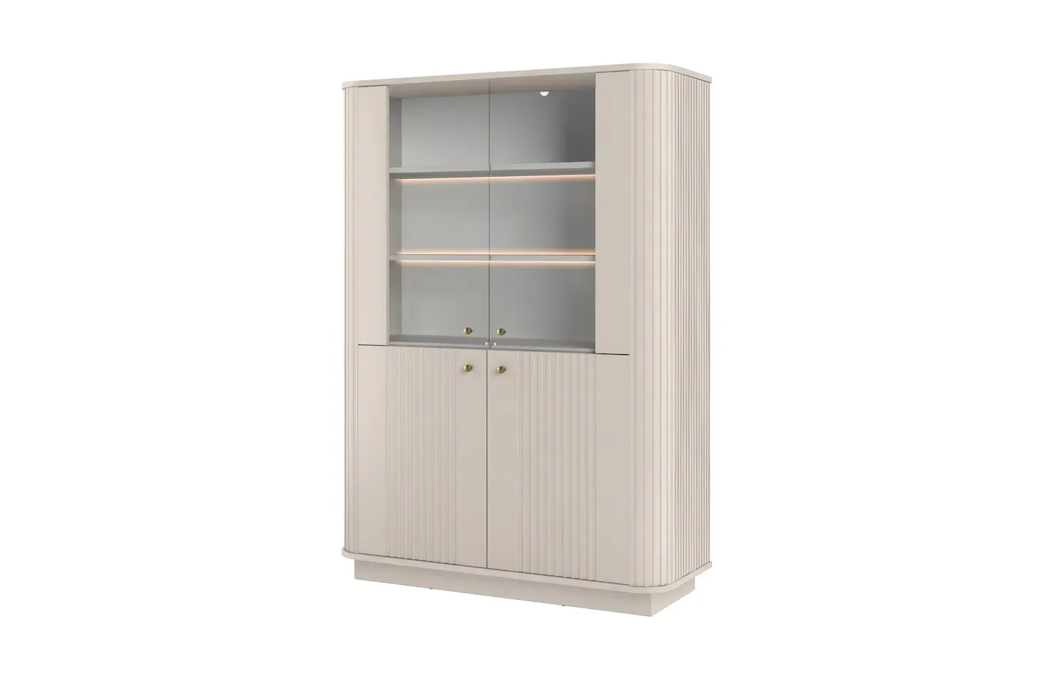 Witryna 4-drzwiowa VESPER z oświetleniem ryflowany front - cashmere złote uchwyty cokół Witryna 4-drzwiowa VESPER z oświetleniem ryflowany front - cashmere złote uchwyty cokół