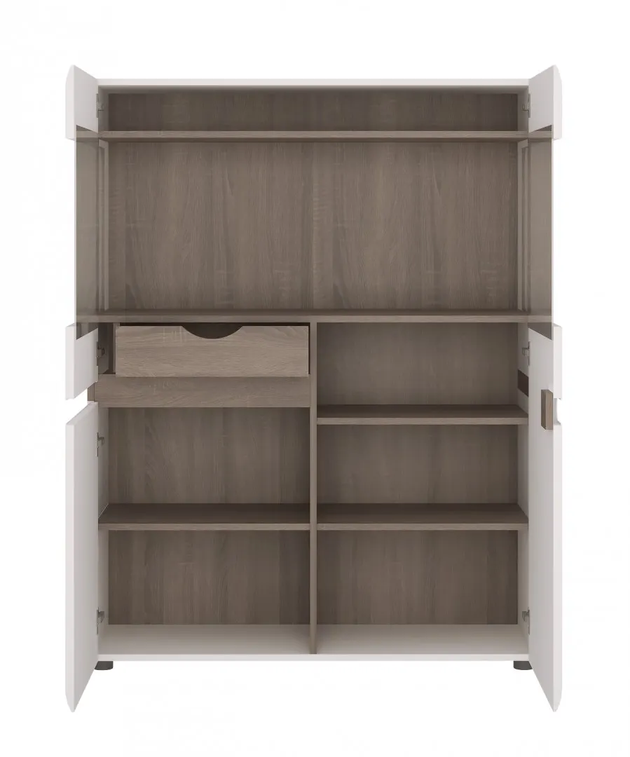 Witryna 3-drzwiowa z 1 szufladą LINATE TYP 33 Biały, Trufla, Biały połysk - 6001038000022