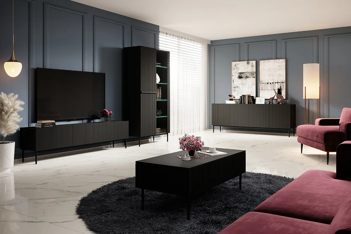 Witryna 2-drzwiowa NICOLE 100 - czarny mat - czarny stelaż - B_148113