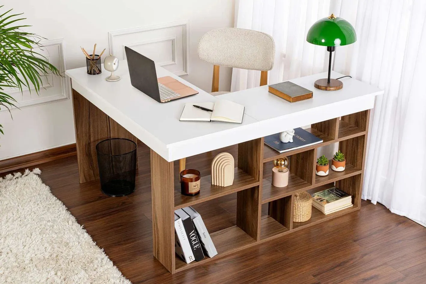 Biurko narożne z regałem VESPER 120x 130 cm biały orzech - ASI_241NRD1112