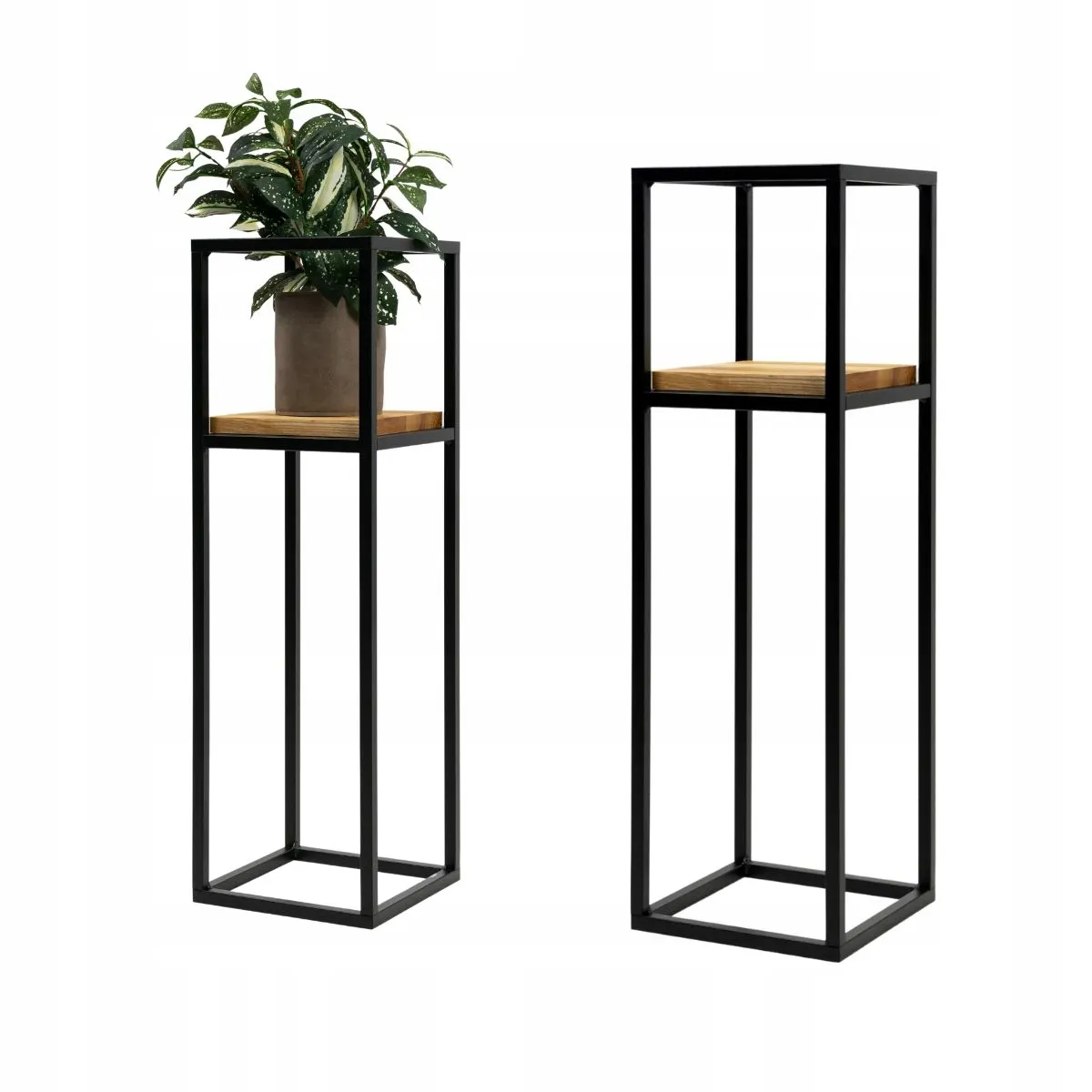 Kwietnik stojący ANET M metal drewno czarny naturalny - LD_TZ000173