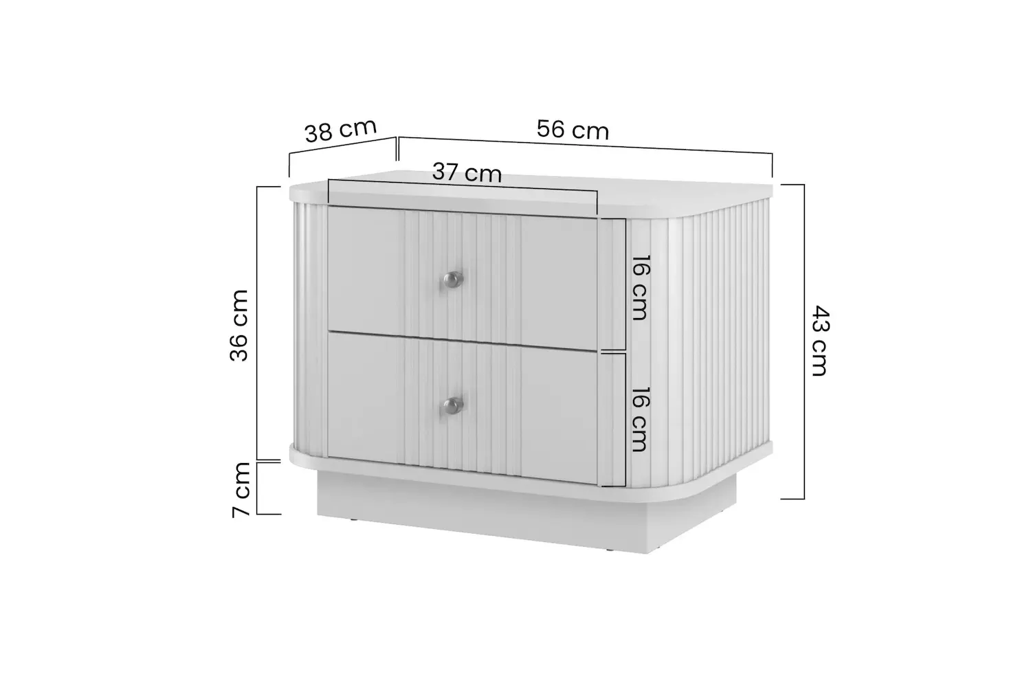 Zestaw szafka nocna z 2 szufladami VESPER 2-set ryflowany front- cashmere czarne uchwyty cokół - B_169466