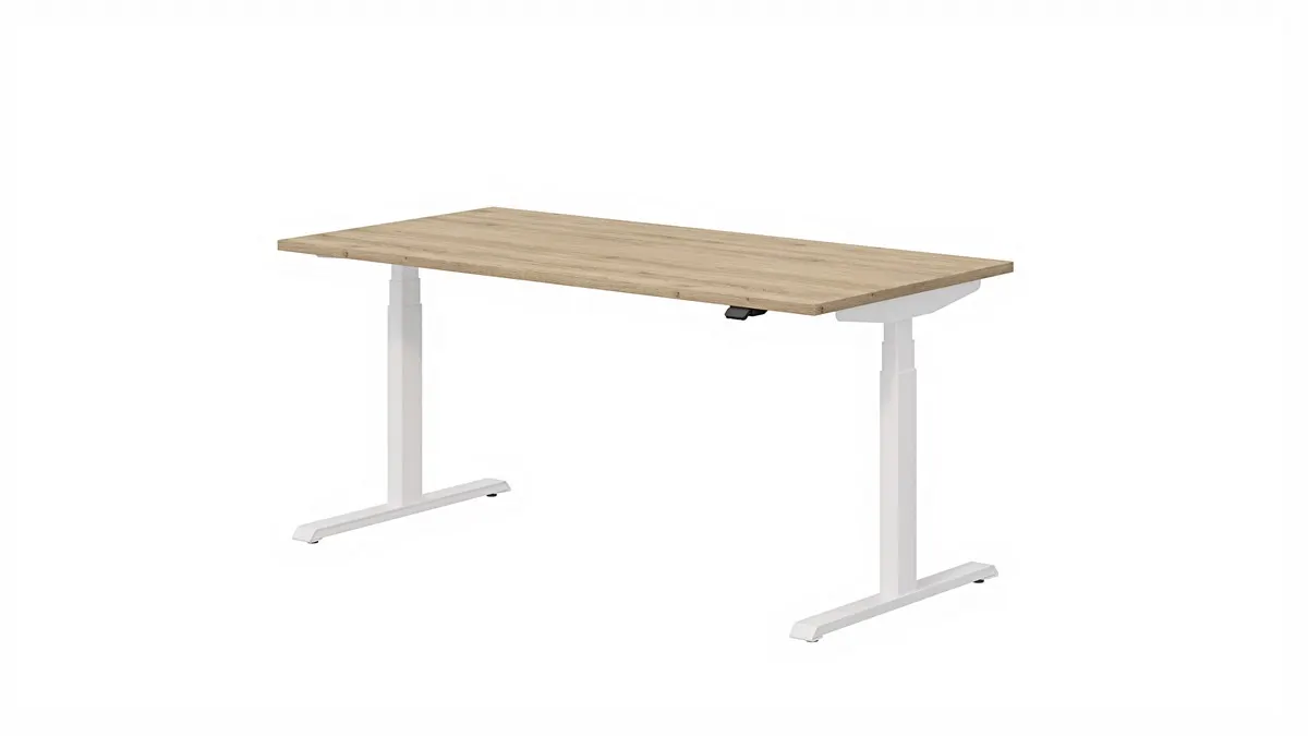 Biurko OP-LITE E elektryczne z regulacją wysokości dąb naturalny białe 160x80x62,5(127,5)cm