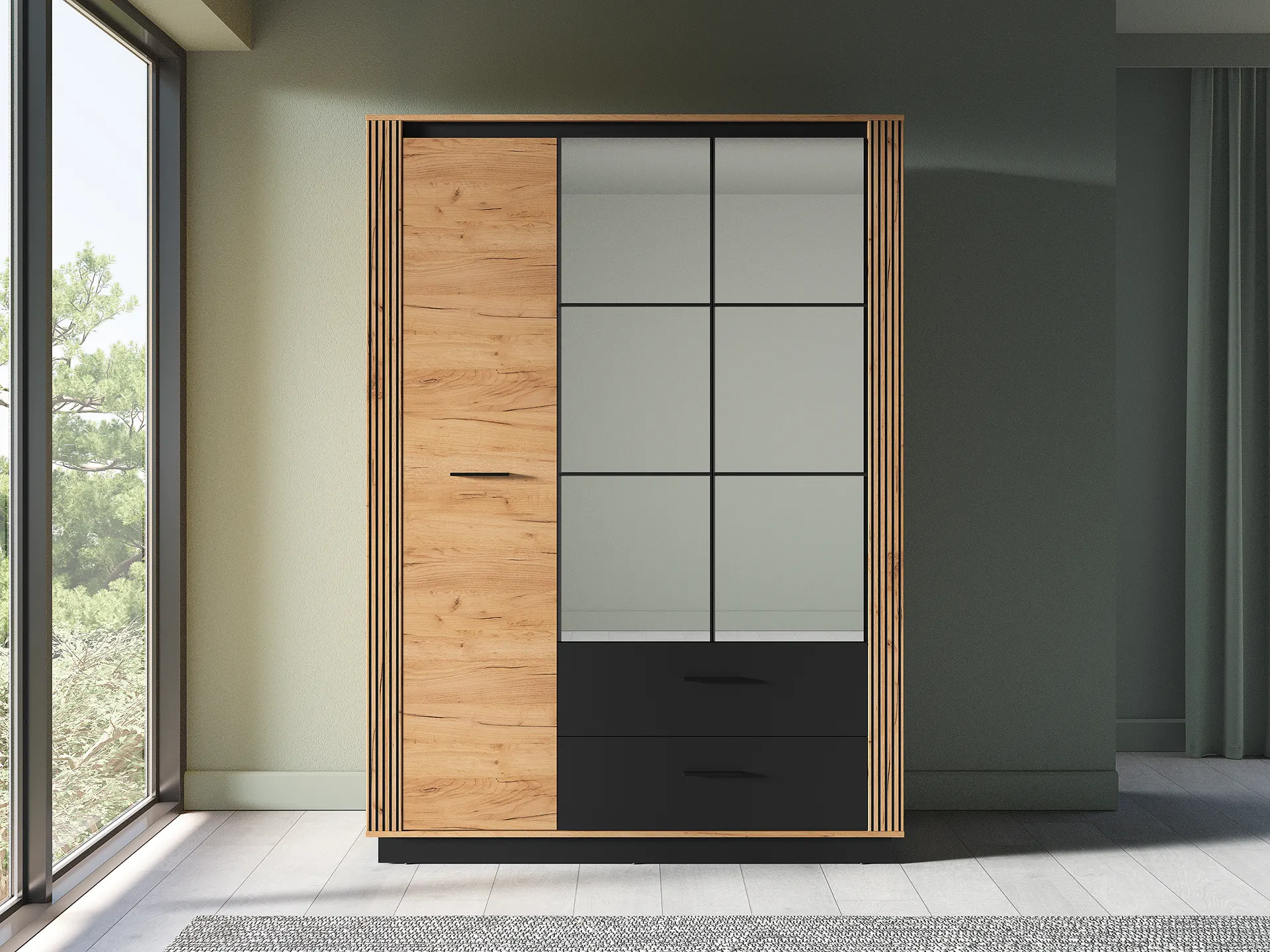 Szafa z lustrem 3-drzwiowa z 2 szufladami URSO 02 craft złoty-czarny - 1URSO02-001