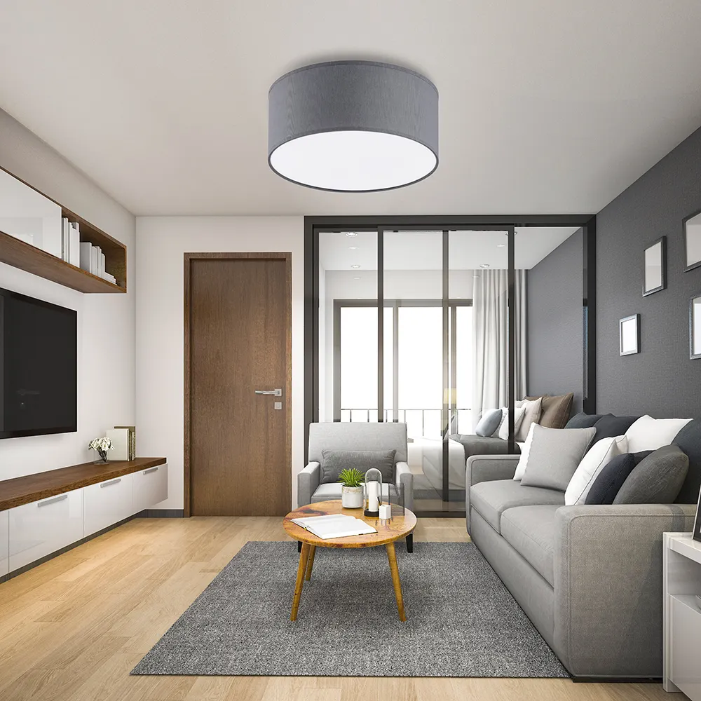 Plafon RONDO szary z tkaniny biały klosz okrągły 30x13cm - TK_3332