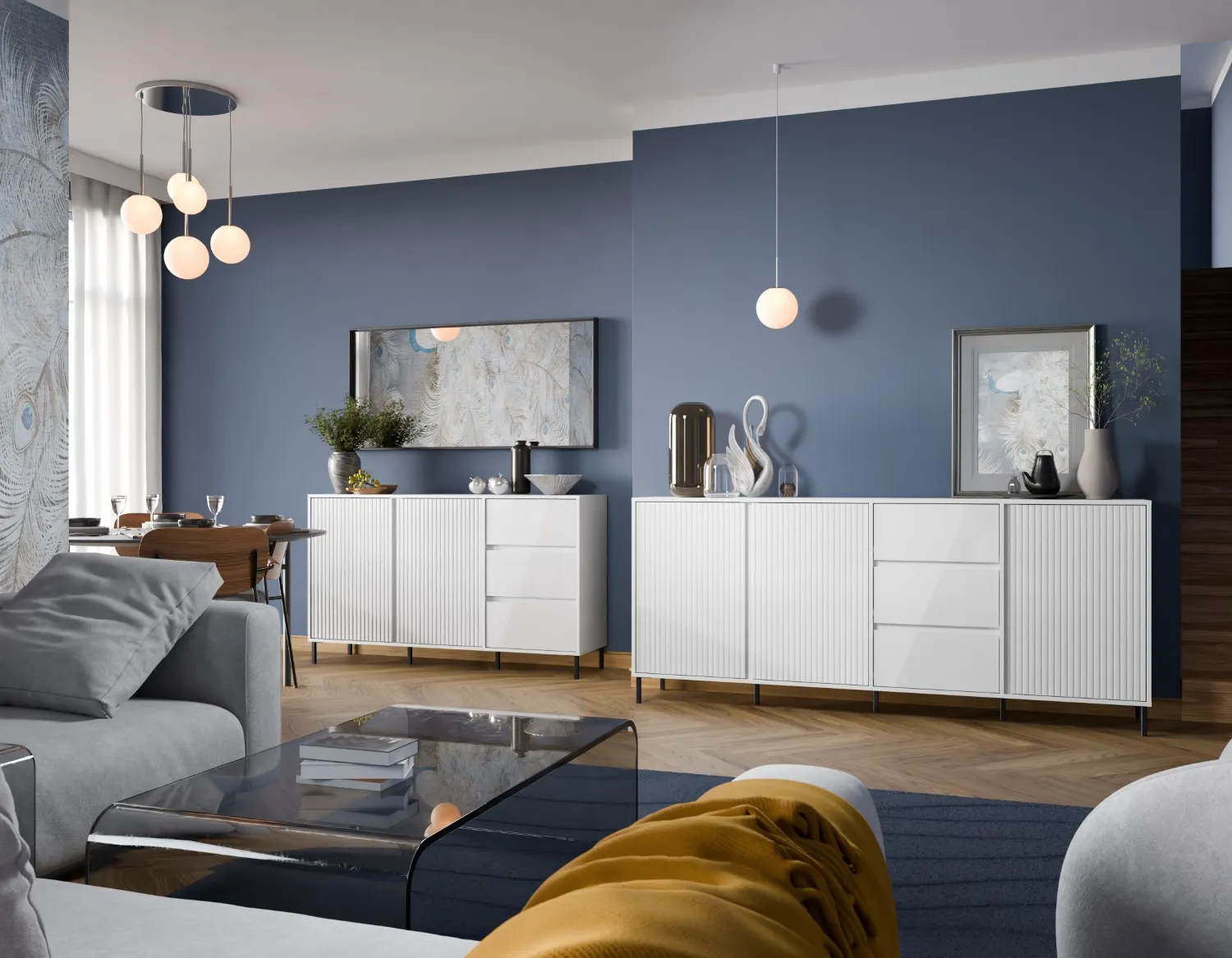 Komoda wysoka 2-drzwiowa z szufladami AVENALE 105x117 biała alpejska - 6000000022074