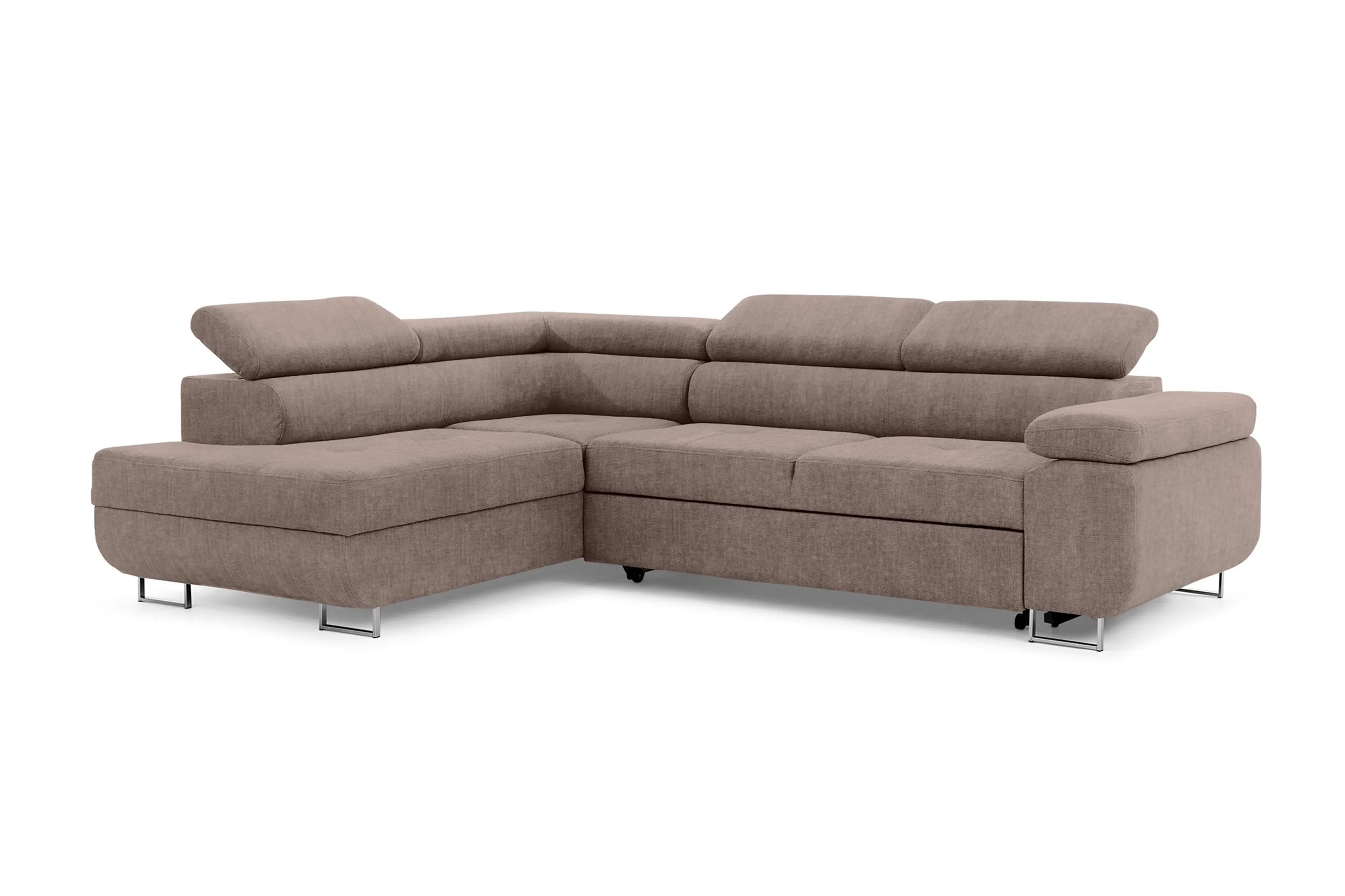 Narożnik lewostronny ANNABELLE L regulowane zagłówki nogi czarne tkanina Vogue 4 brązowy - B_165792