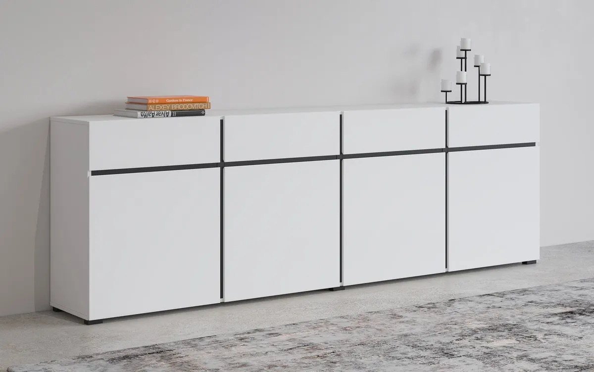 Komoda 4-drzwiowa z szufladami CROSS 225 cm biało-czarna — zdjęcie 6