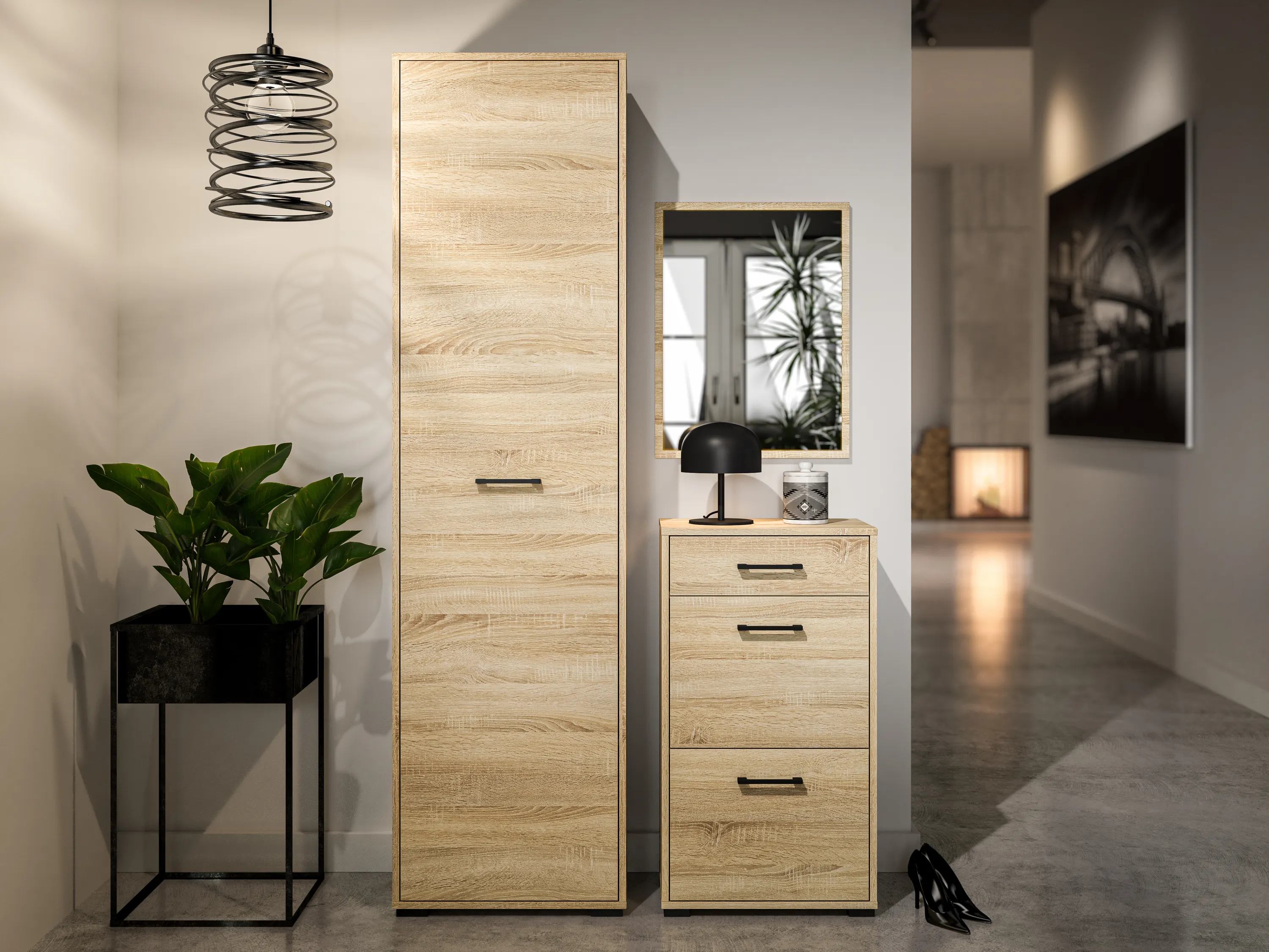 Szafka na buty z szufladą i 2 klapami Caro 09 Sonoma jasna 90x50x34 — zdjęcie 23