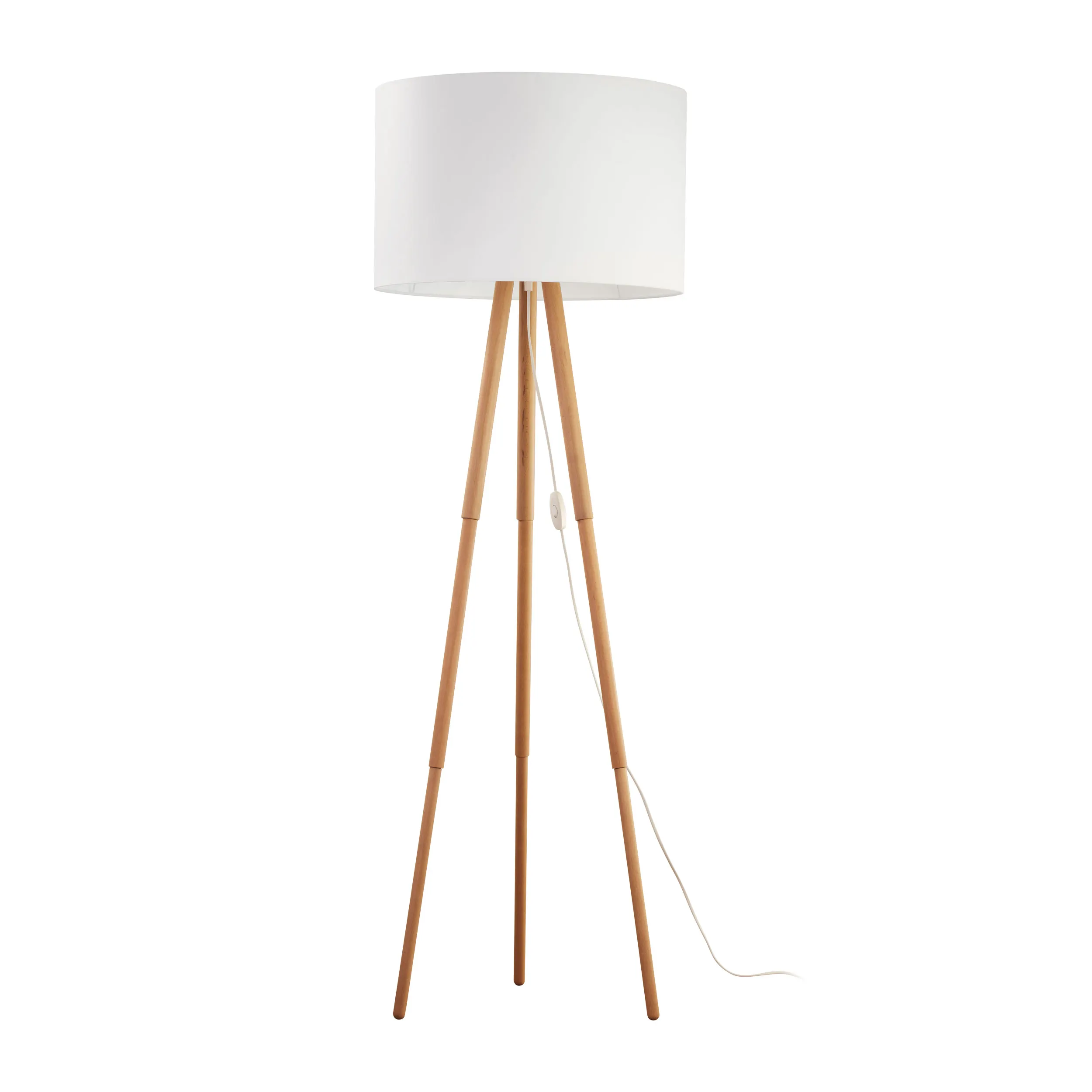 Lampa podłogowa TOKYO sosnowe drewniane nogi biały okrągły abażur 148x50cm