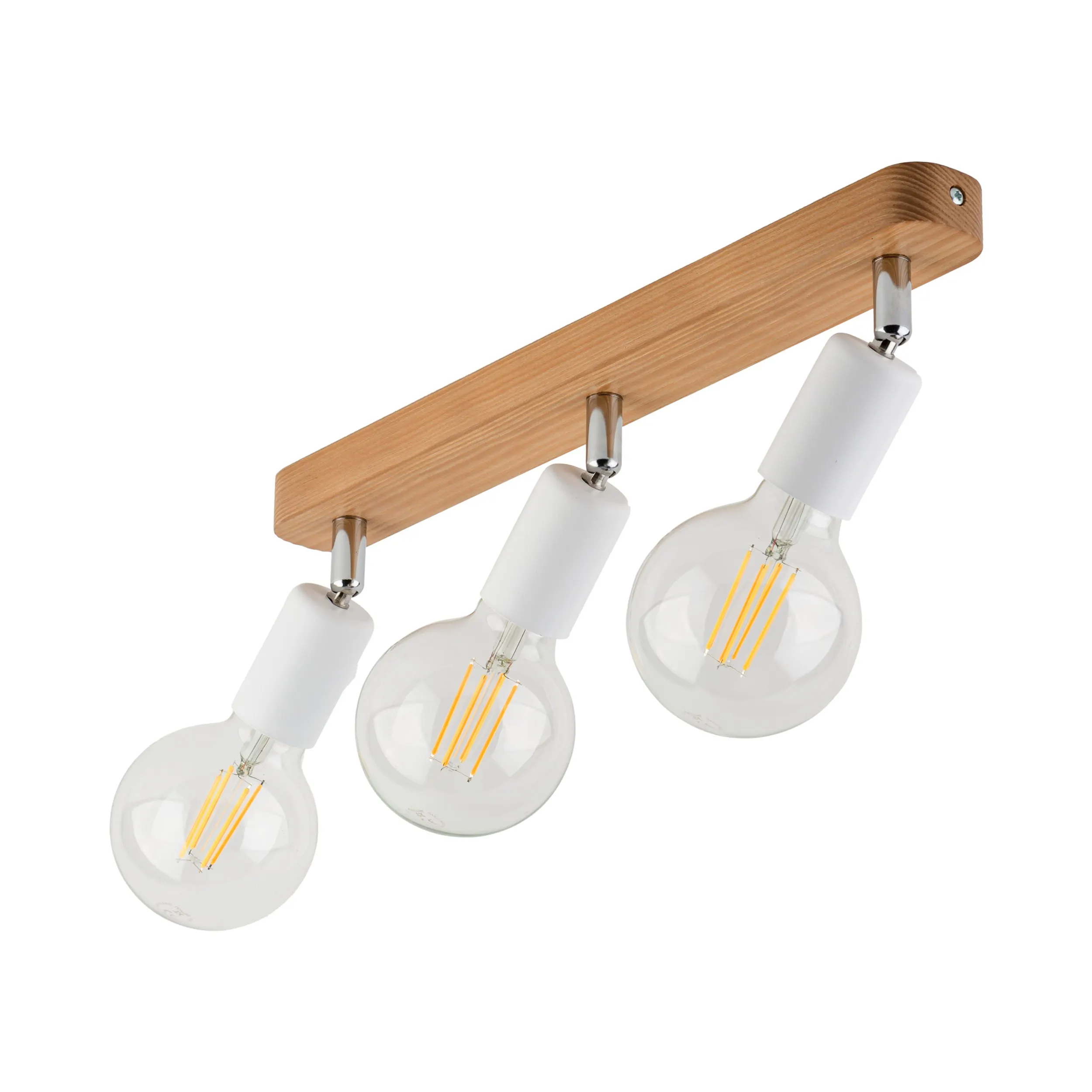 Lampa sufitowa SIMPLY biała na drewnianej listwie z chromowanymi elementami 51x15x13cm - TK_4749