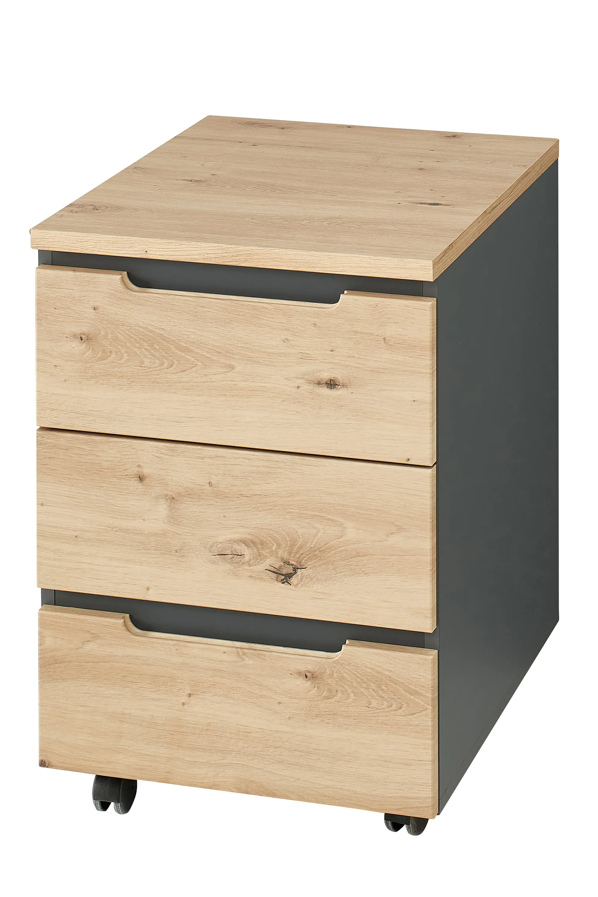 Kontenerek BREGO 17 do biurka z 3 szufladami dąb artisan antracytowy 66x55x45cm
