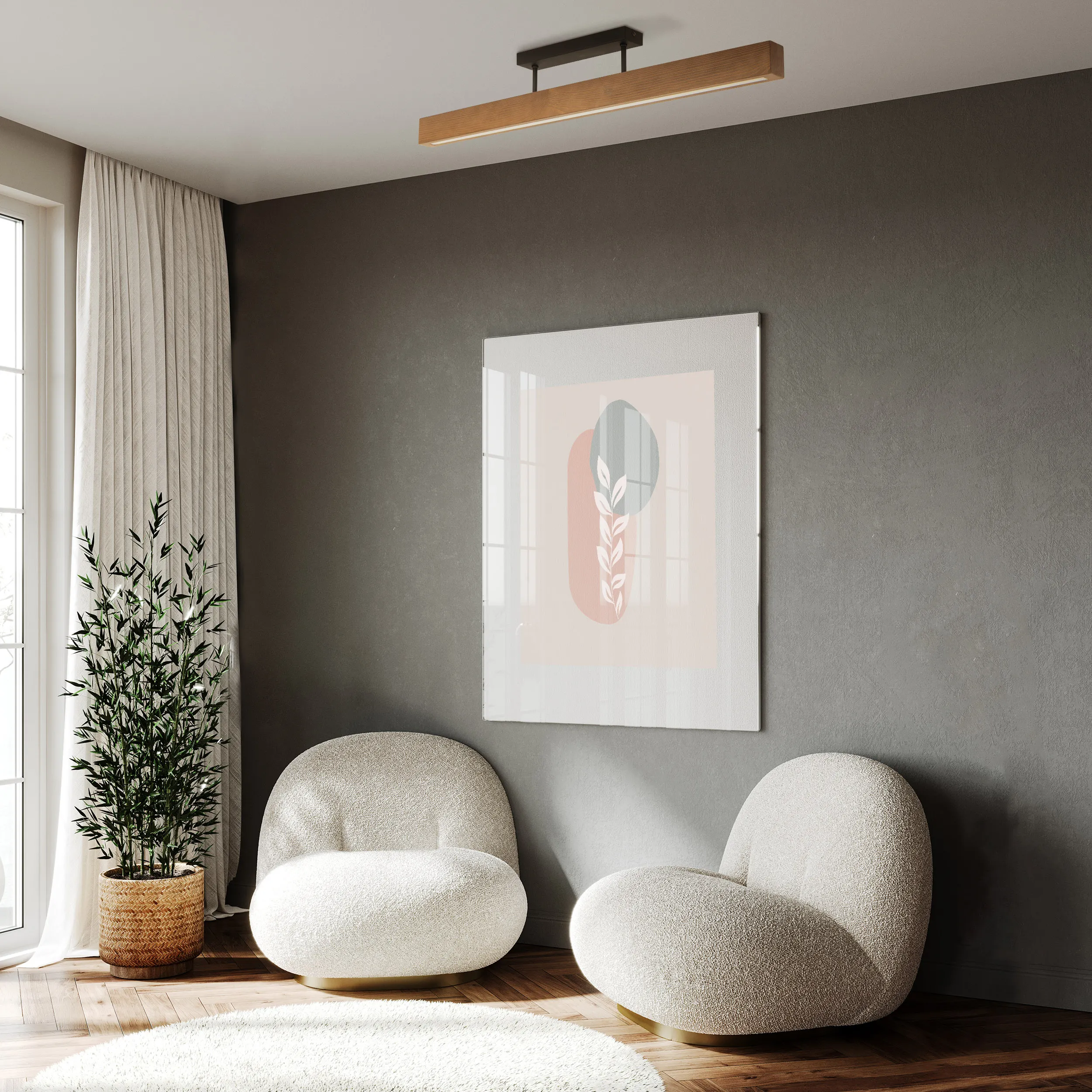 Lampa sufitowa TEO LED orzech drewniana na czarnej metalowej listwie 96x16x5cm - TK_6614