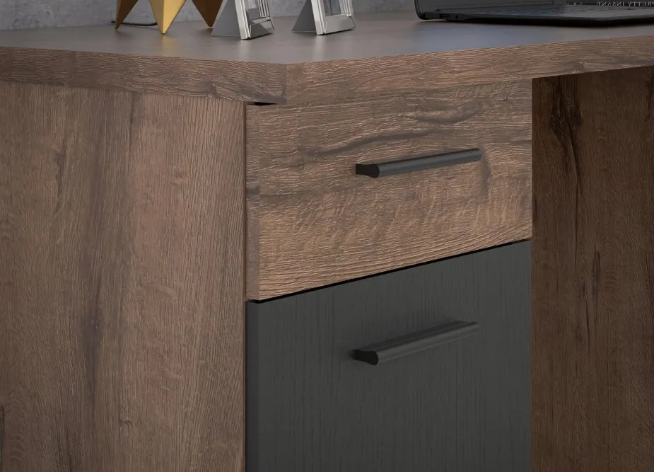 Biurko TOKIO z 2 szafkami i szufladą - dąb, czarny - TOKB221-N09