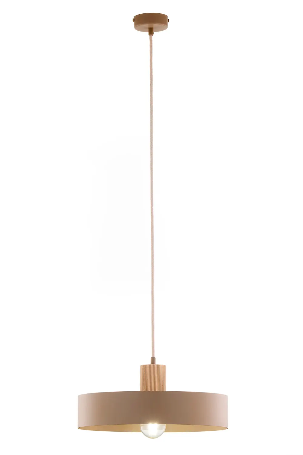 lampa wisząca, kinkiet wiszący, metalowa abażur, beżowy, żarówka LED