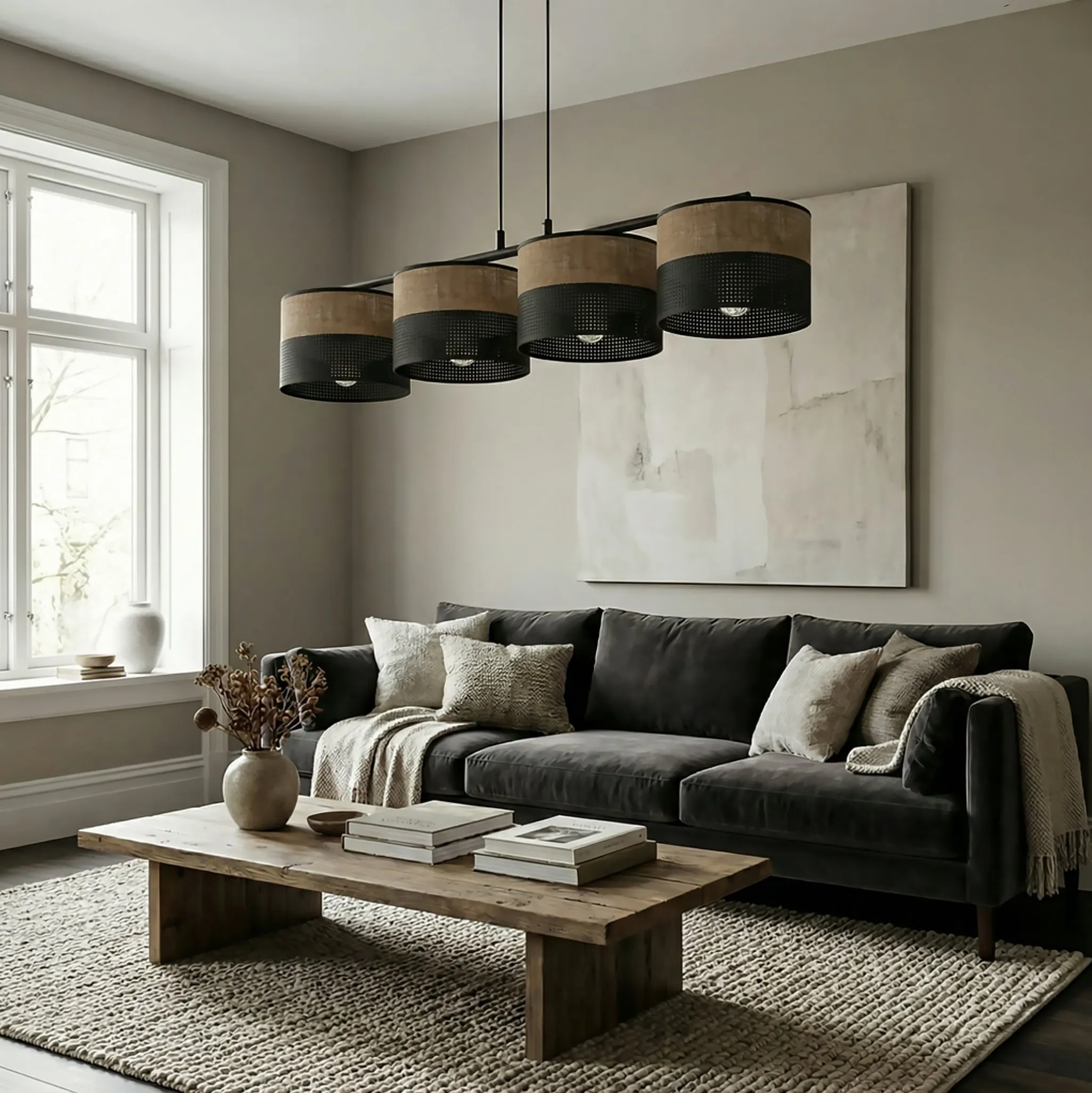 Lampa wisząca KARBON 4 BL BROWN z abażurami brązowa czarna - 1653/4