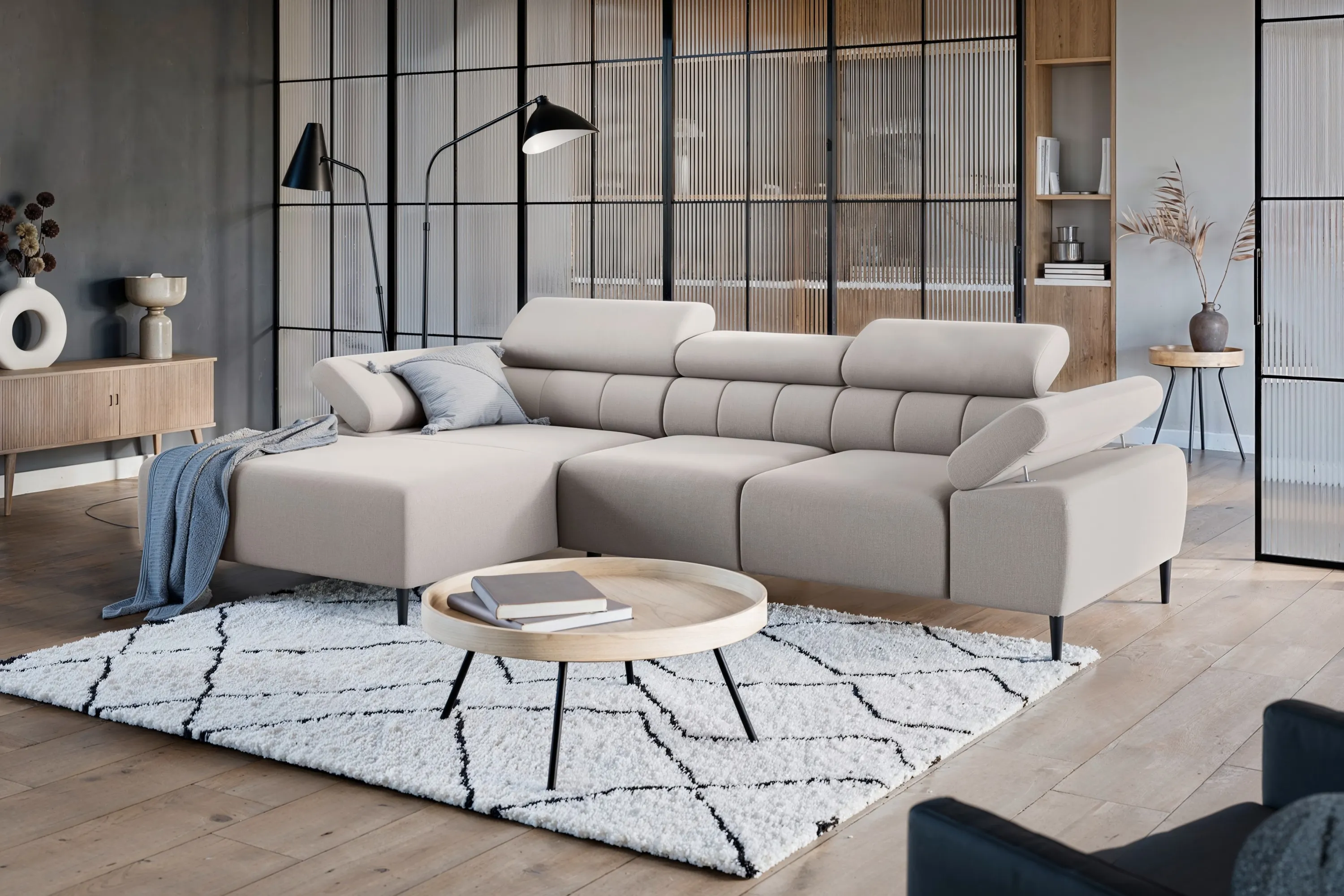 Narożnik lewostronny TALORIA MINI (Maya 01) 290x180 cm elektrycznie wysuwane siedzisko beżowy - B_162488