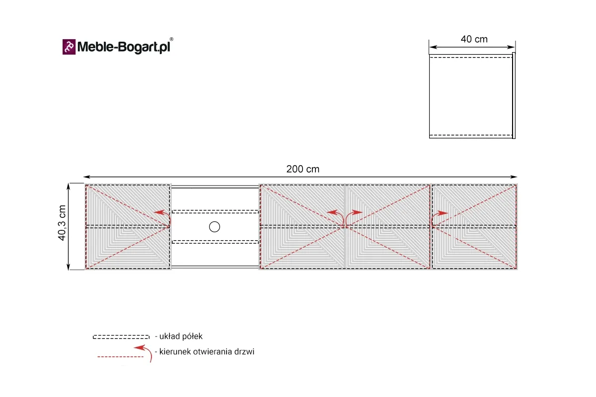 Szafka RTV ASHA 200 4D z wnęką - biały mat - ryflowany front - wisząca - B_52550
