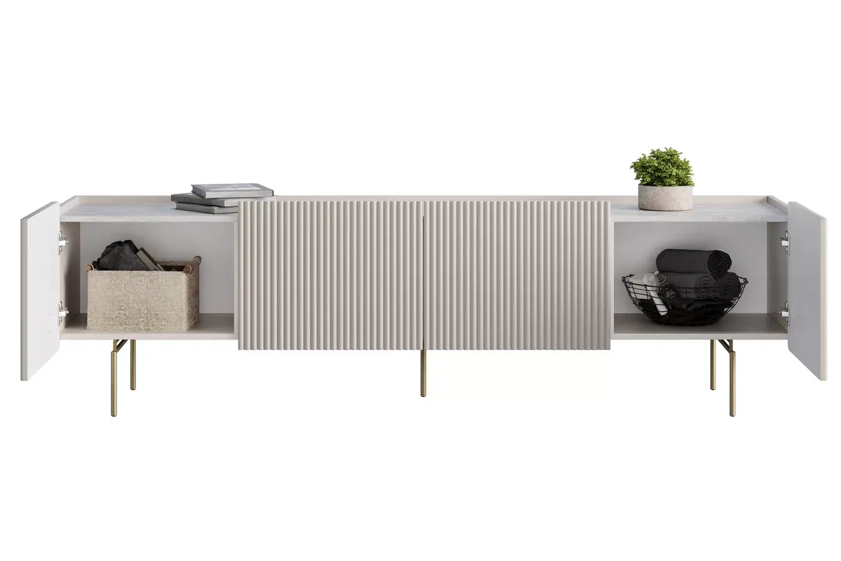 MALMI Szafka RTV 200 2D2SZ - cashmere / crema bianca / złote nogi - B_162316