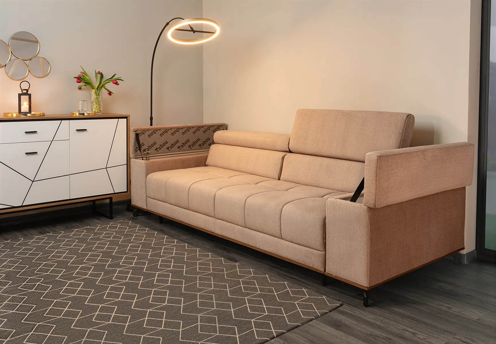 Sofa 3-os rozkładana, z funkcją spania Party Pisello 2 j.beżowy - PARTY-3SFBK-PISELLO2LIGHTBEIGE387SONOMA