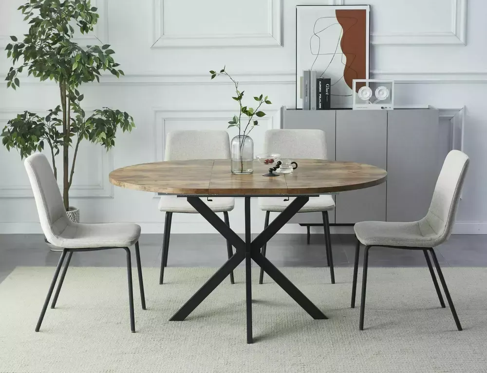 Stół okrągły rozkładany GASTON Fi 100 (135) orzech vintage stelaż czarny mat - GASTONOVC100