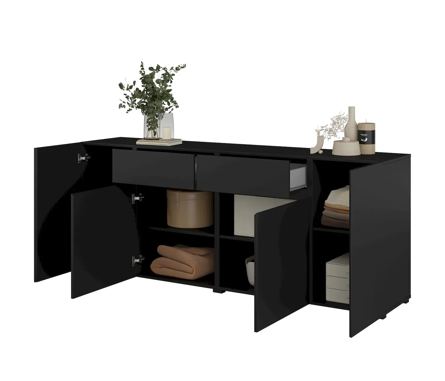 Komoda 4-drzwiowa z 2 szufladami ASYMETRIC czarny onyks - 24W3OA47