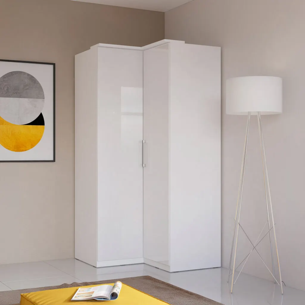 Szafa narożna 2-drzwiowa OPTIMA z 2 drążkami biała - 2497KL16