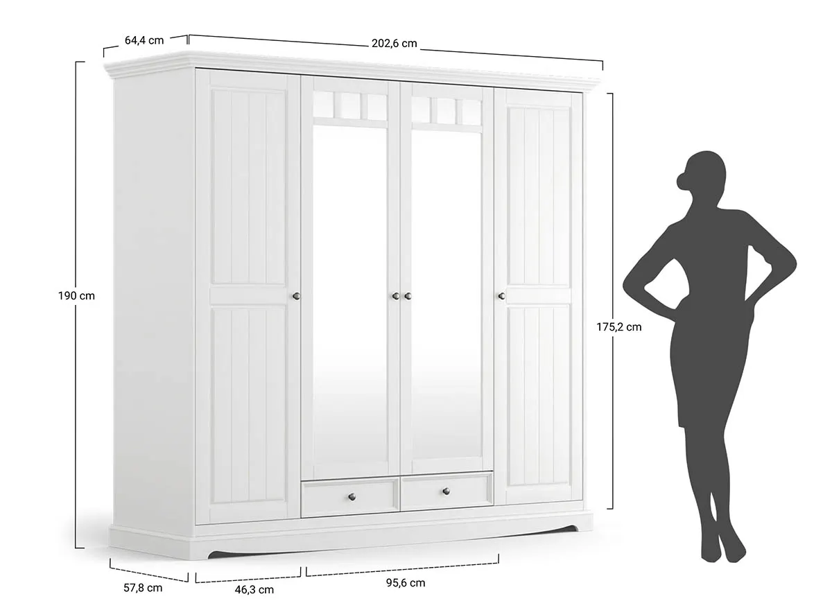 Szafa BELLUNO ELEGANTE 4-drzwiowa z lustrem - biała - PL025B