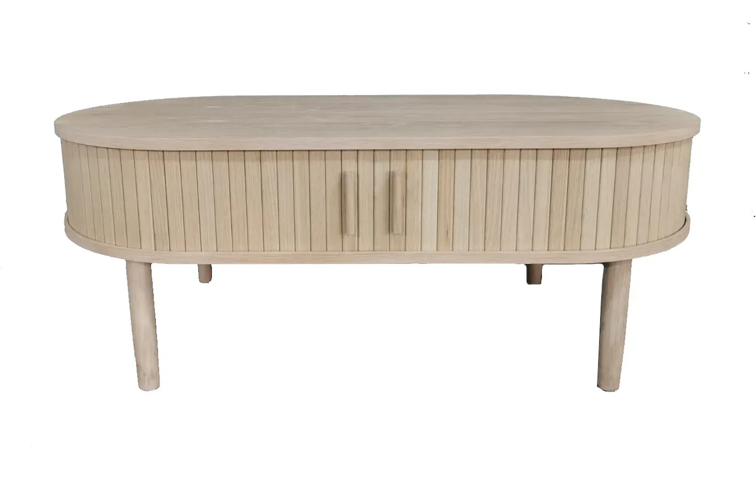 Stolik kawowy owalny META z półką 60x120 dąb biały Stolik kawowy owalny META z półką 60x120 dąb biały