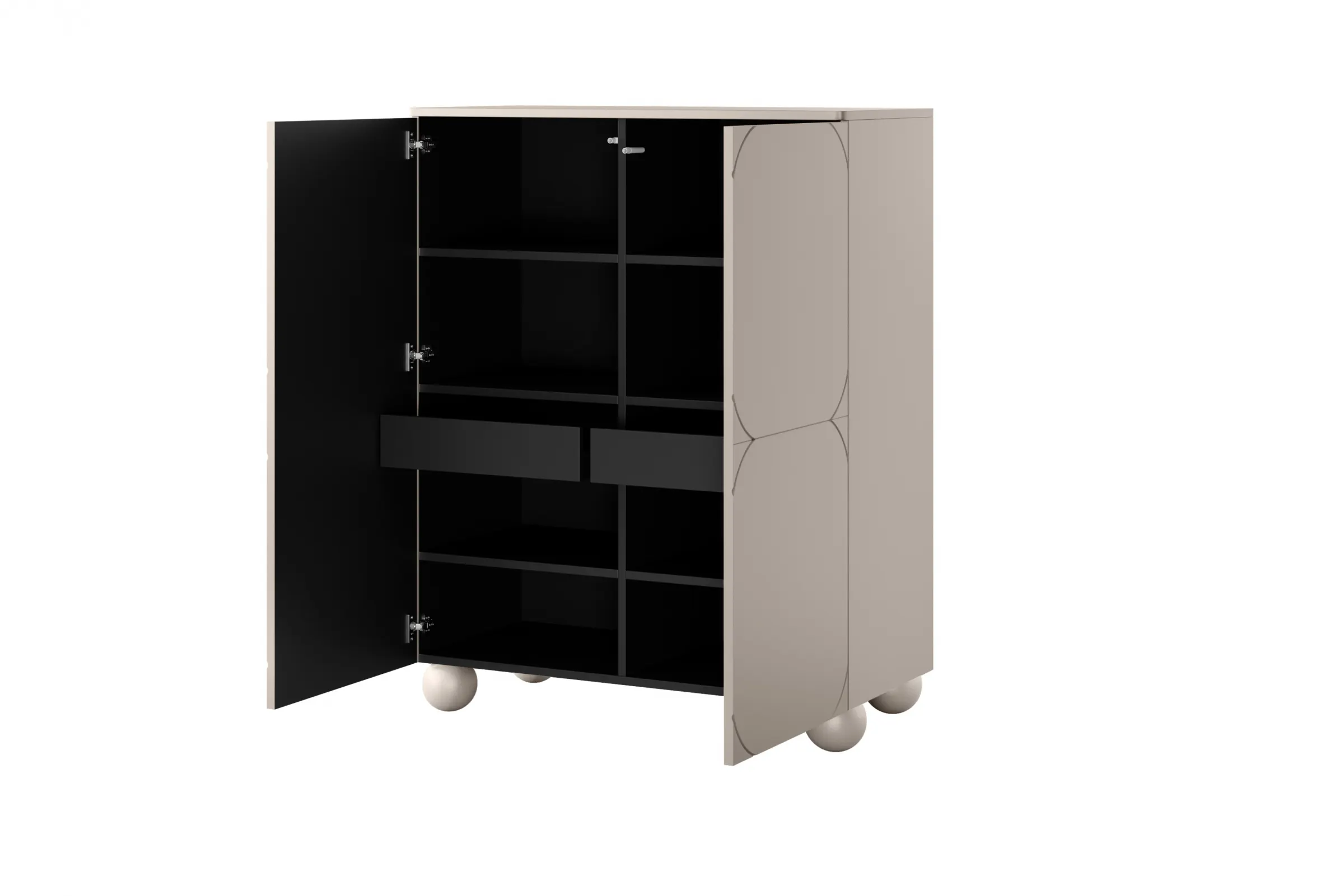 Komoda wysoka 2-drzwiowa z 2 szufladami SONATIA 120cm cashmere nogi kule — zdjęcie 4