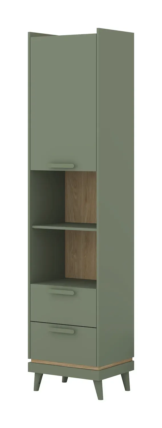 Regał 1-drzwiowy z 2 szufladami SCANDI 88 zielony-dąb olejowany