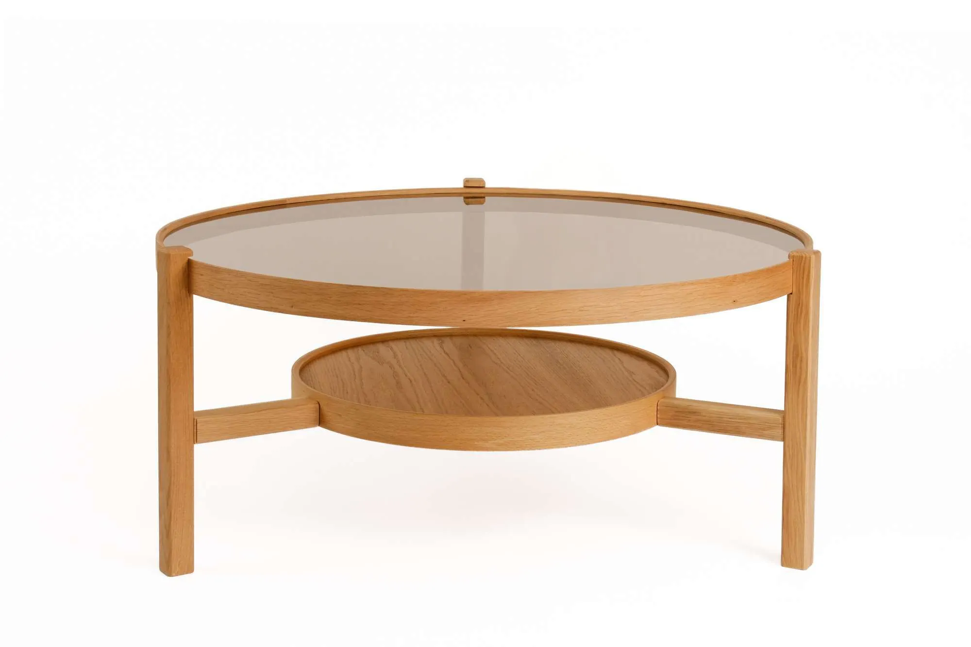 Stolik kawowy drewniany z półką FLORA Fi 100 dąb naturalny