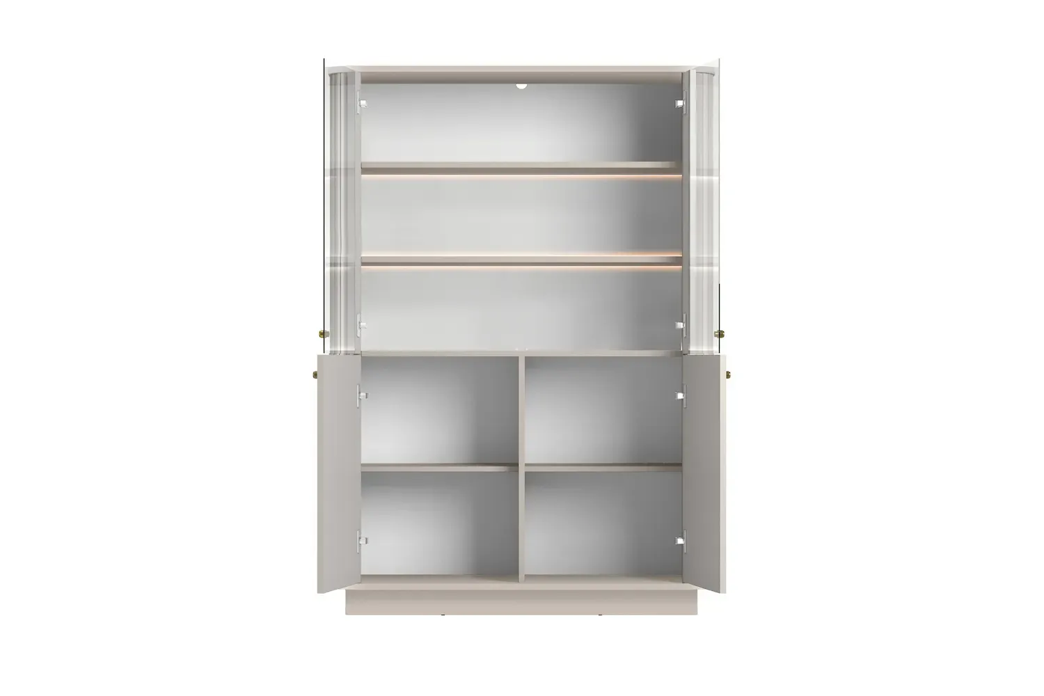 Witryna 4-drzwiowa VESPER z oświetleniem ryflowany front - cashmere złote uchwyty cokół - B_169473