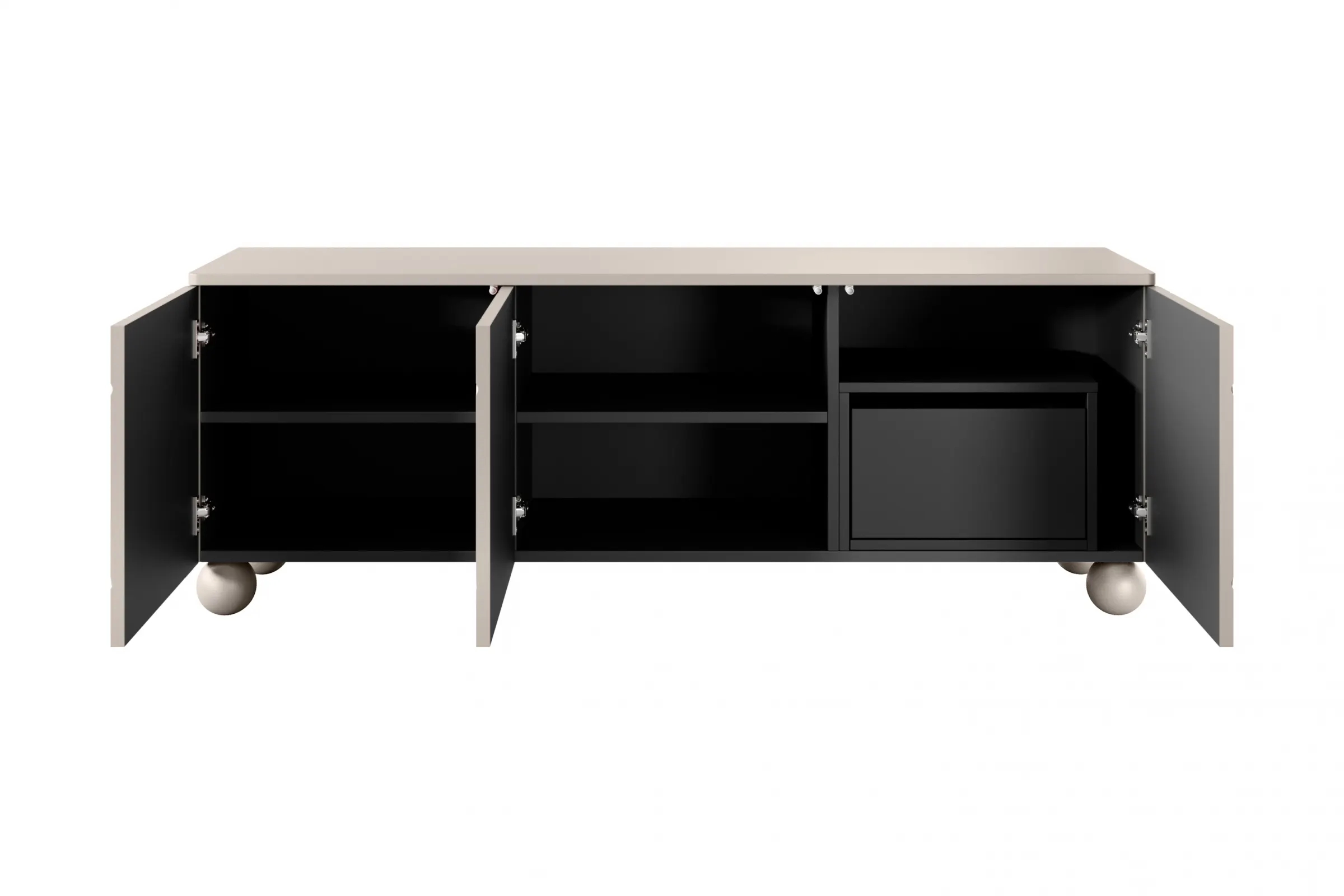 Szafka RTV 3-drzwiowa z 1 szufladą SONATIA 150cm cashmere nogi kule — zdjęcie 3