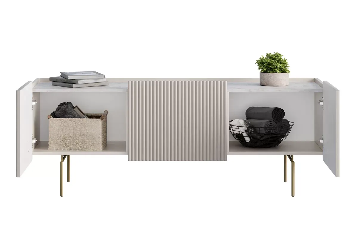 MALMI Szafka RTV 150 2D1SZ - cashmere / crema bianca / złote nogi - B_156231