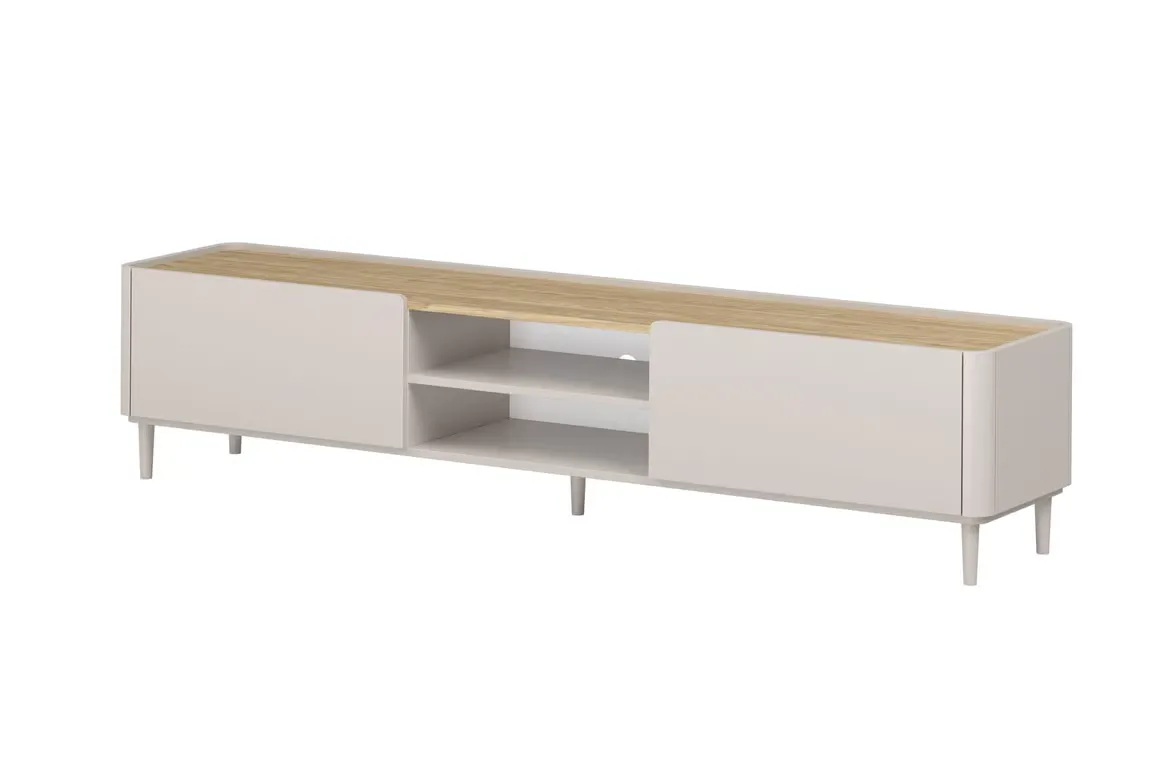 Szafka RTV z klapą i 1 szufladą ELIVO RTV 220cm drewniane nóżki cashmere dąb olejowany