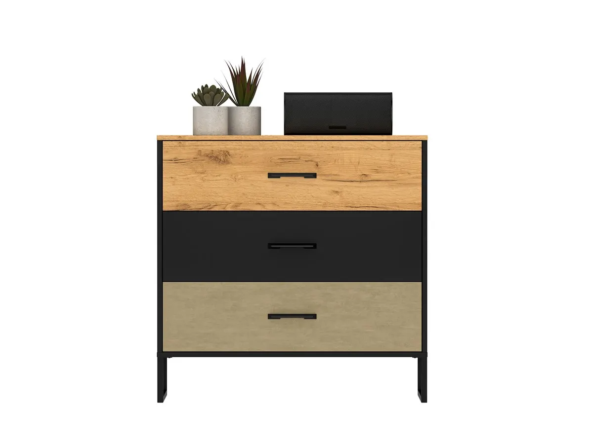 Komoda z 3 szufladą Colt 05 dąb craft złoty, czarny, stal premium - 1COLT05-001