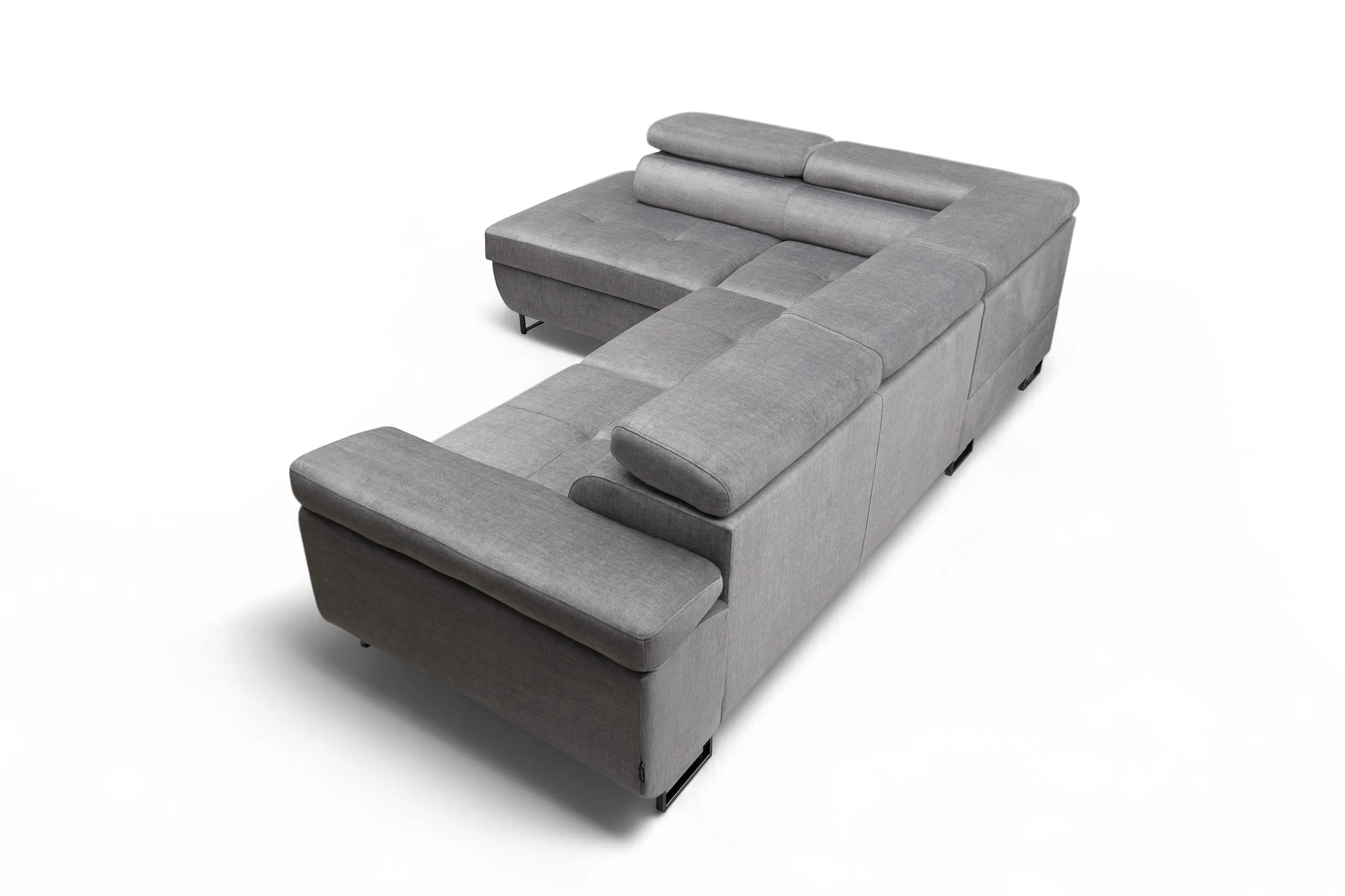 Narożnik lewostronny ANNABELLE L regulowane zagłówki nogi czarne tkanina Vogue 14 szary - B_165778