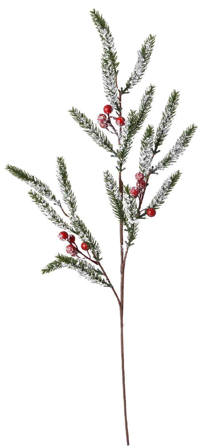 Gałązka sosnowa ze śniegiem i owocami 3433 zielona