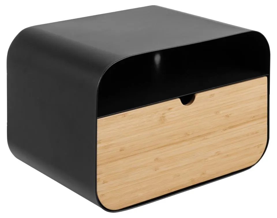 Szafka nocna wisząca z 1 szufladą TELIA 30x25x23 Czarny, Bambus lakierowany