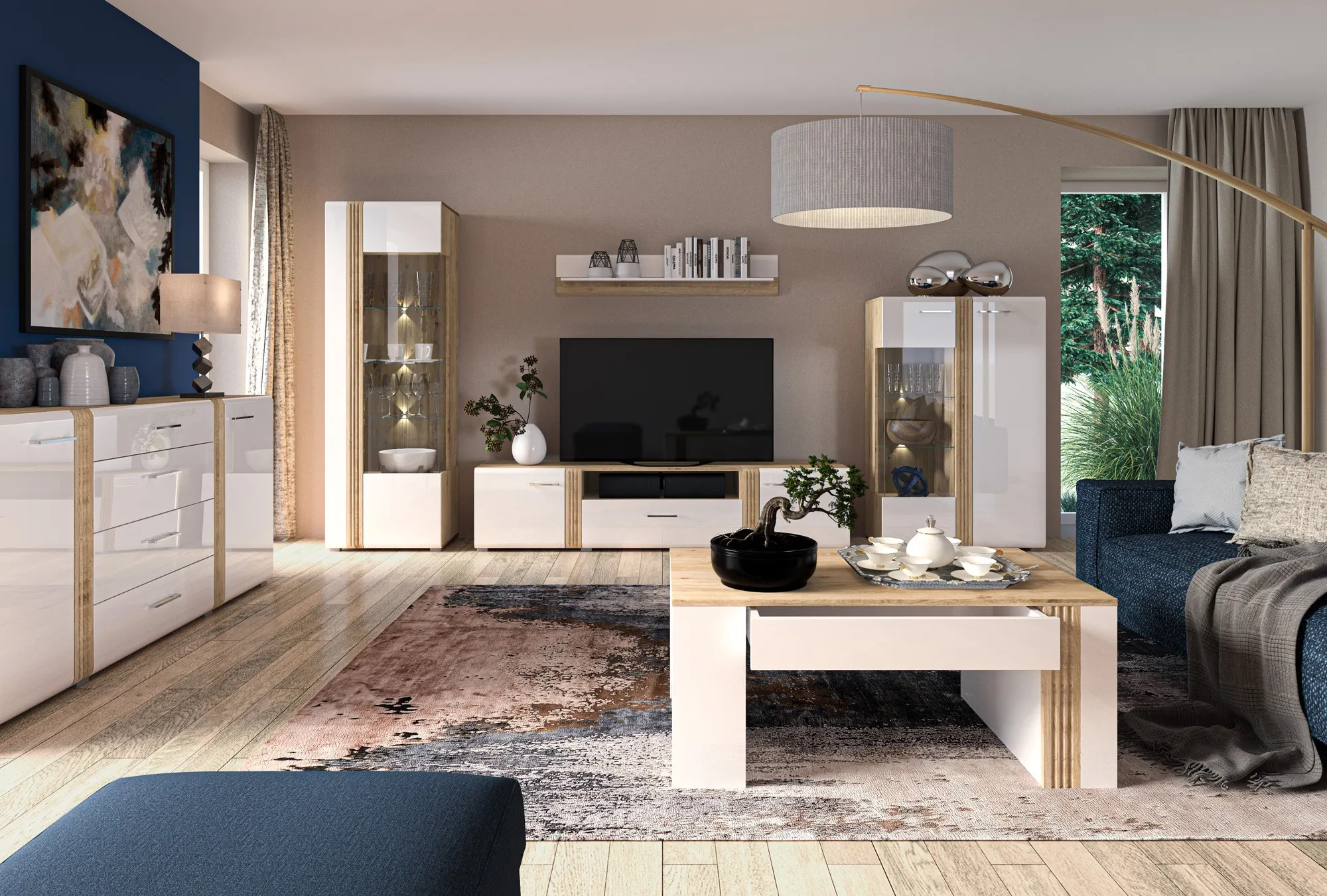 Komoda 2-drzwiowa z 4 szufladami ADAGIO 06 dąb castello, biały połysk - 1ADAG06-001